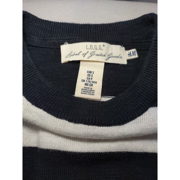 L.O.G.G. X H&M Womens Sweater Long Sleeves Crew Neck Knit Striped Black White S - Picture 8 of 8